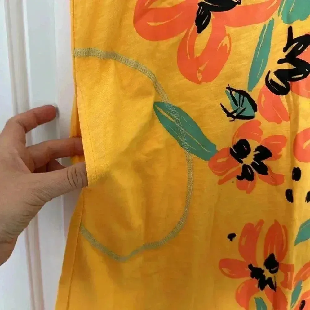 4/$25 LOGO by Lori Goldstein Limitees Floral Graphic Dress Banana Pockets Sz S - Image 8