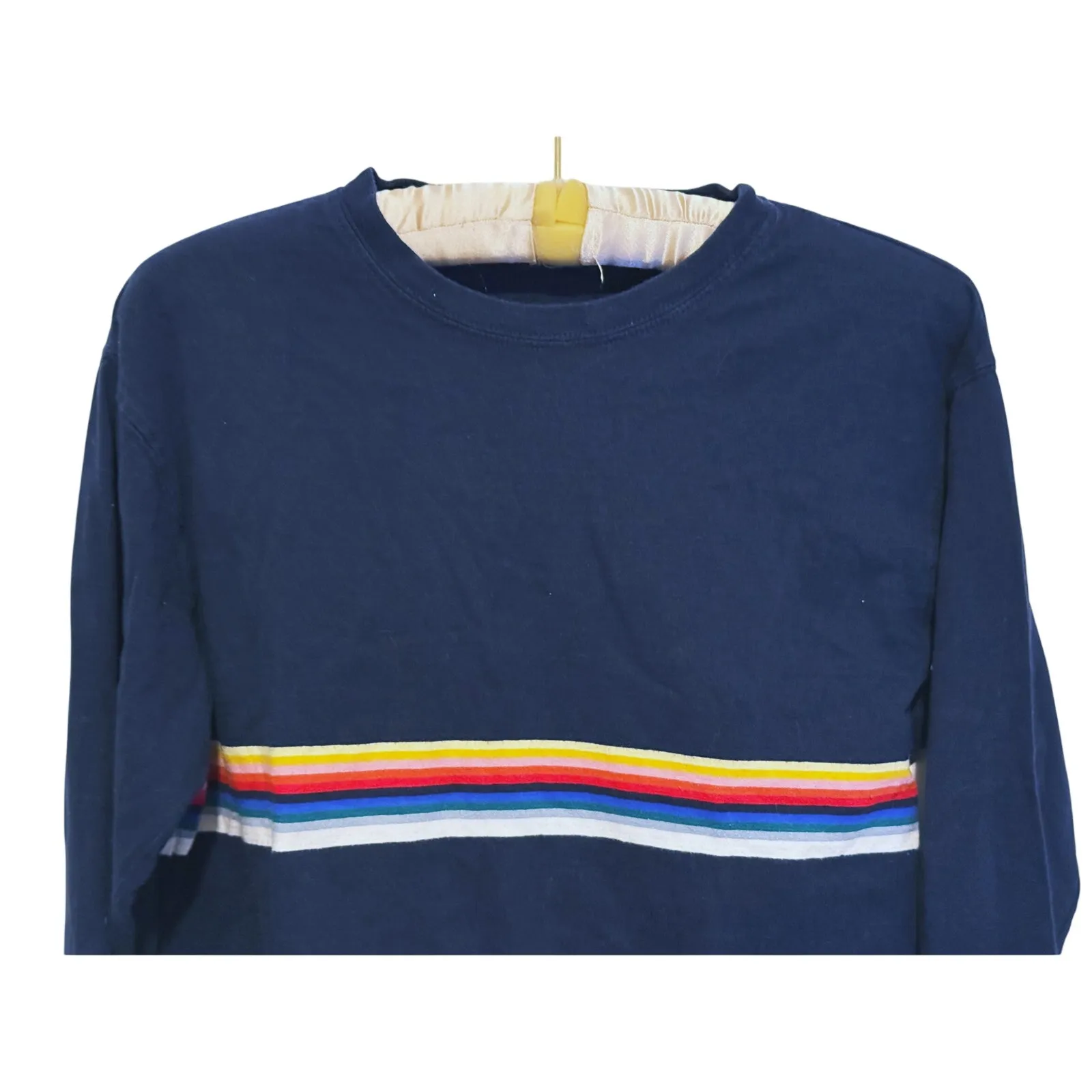 John Galt Retro Rainbow Stripe Long Sleeve Tshirt One Size Navy Blue Y2K Indie - Image 8