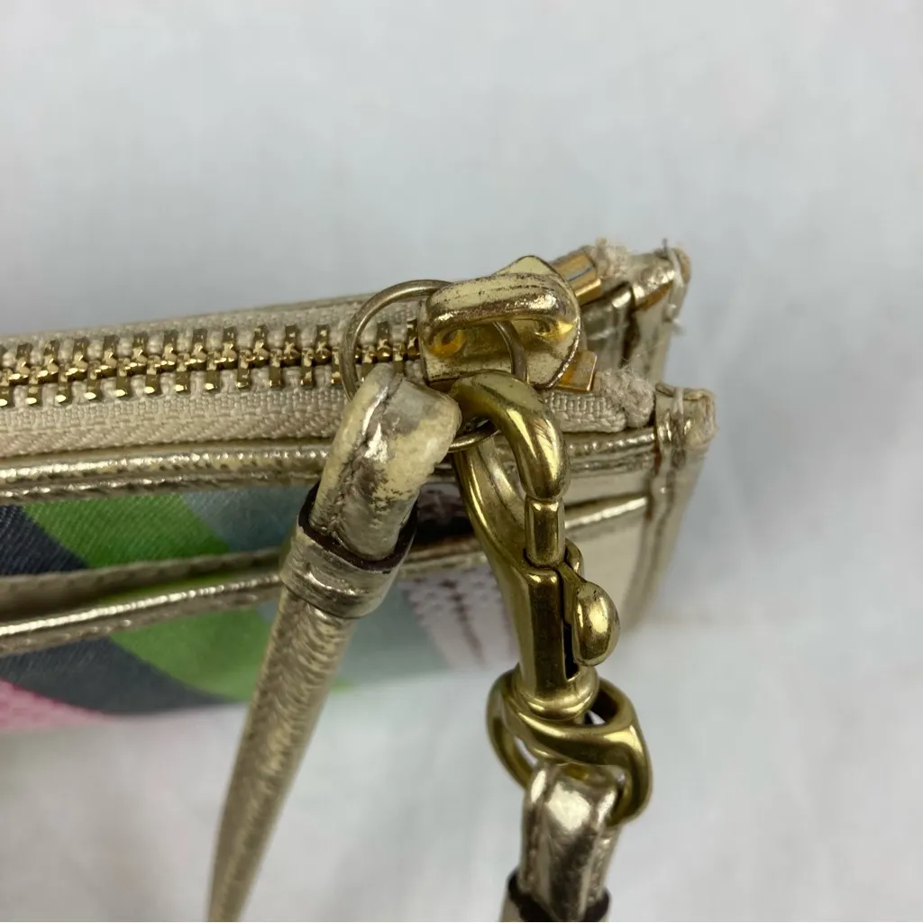 COACH Julia Legacy Colorful Stripe Sequin Wristlet Clutch Wallet Purse Gold Trim - Image 7