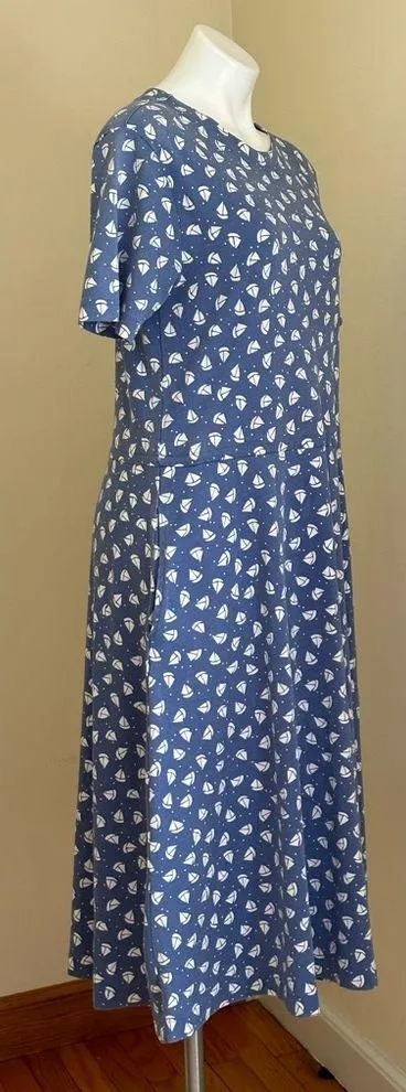 Lands'End  Vintage Maxi Light Blue And White Small Sail Boats Dress SZ MP - Image 2