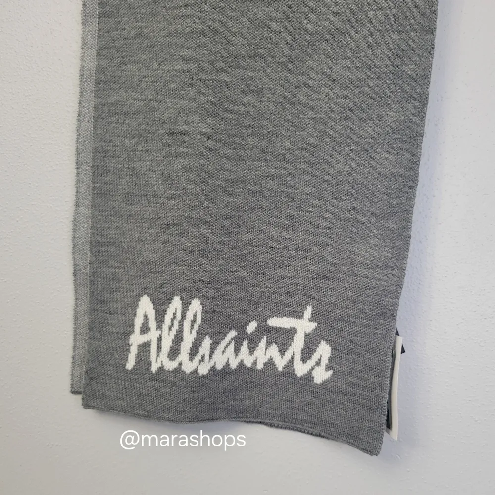 All Saints Gray Logo Jacquard Scarf - Image 4