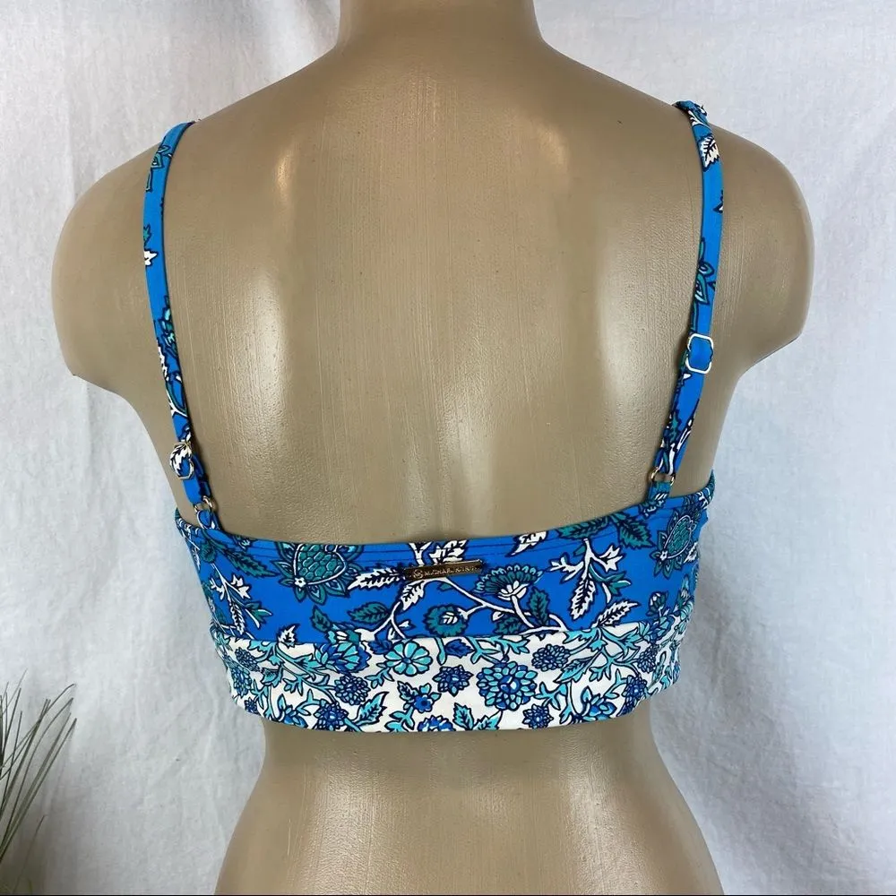 Michael Kors Blue & White Floral 2 Piece Bikini Swim Bathing Suit M L - Image 4