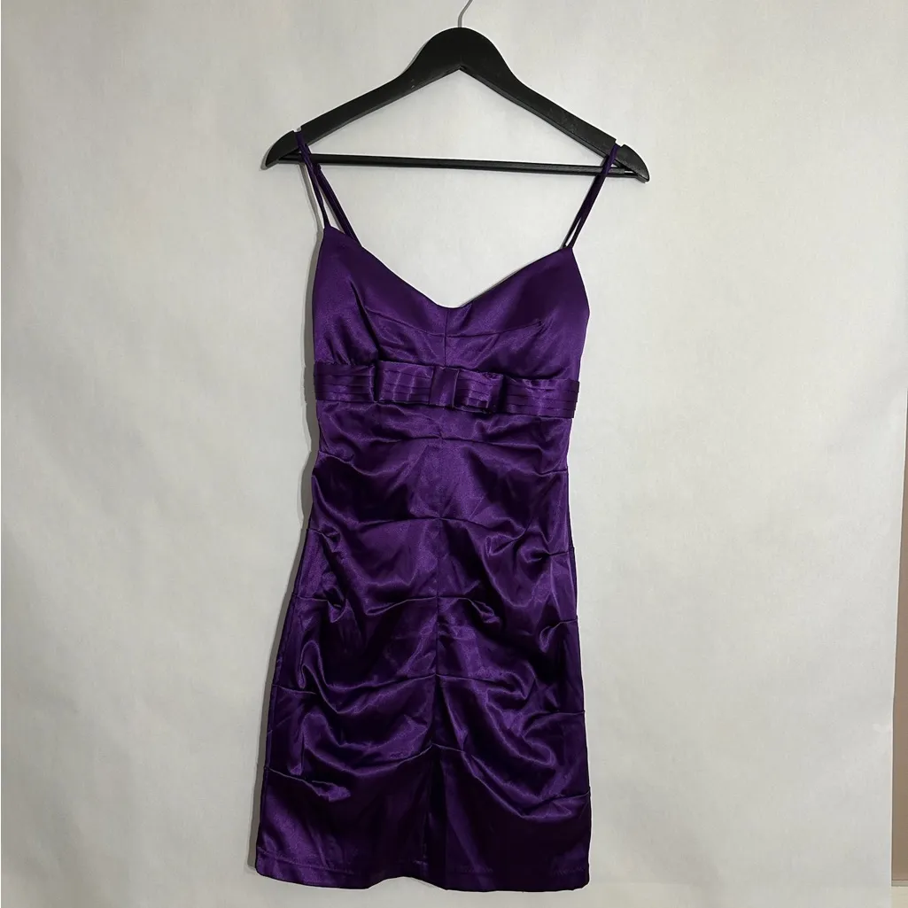 B. Darlin Purple Mini Cocktail Party Dress with Bow Detail Y2K Juniors Size 5/6 - Image 2