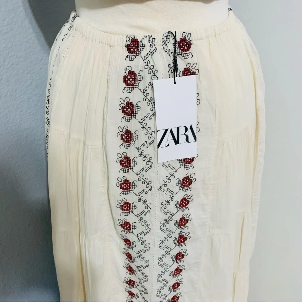 Zara Bohemian Summer Beach‎ Ecru Long Embroidered Skirt Size XS-S 100% Cotton - Image 8