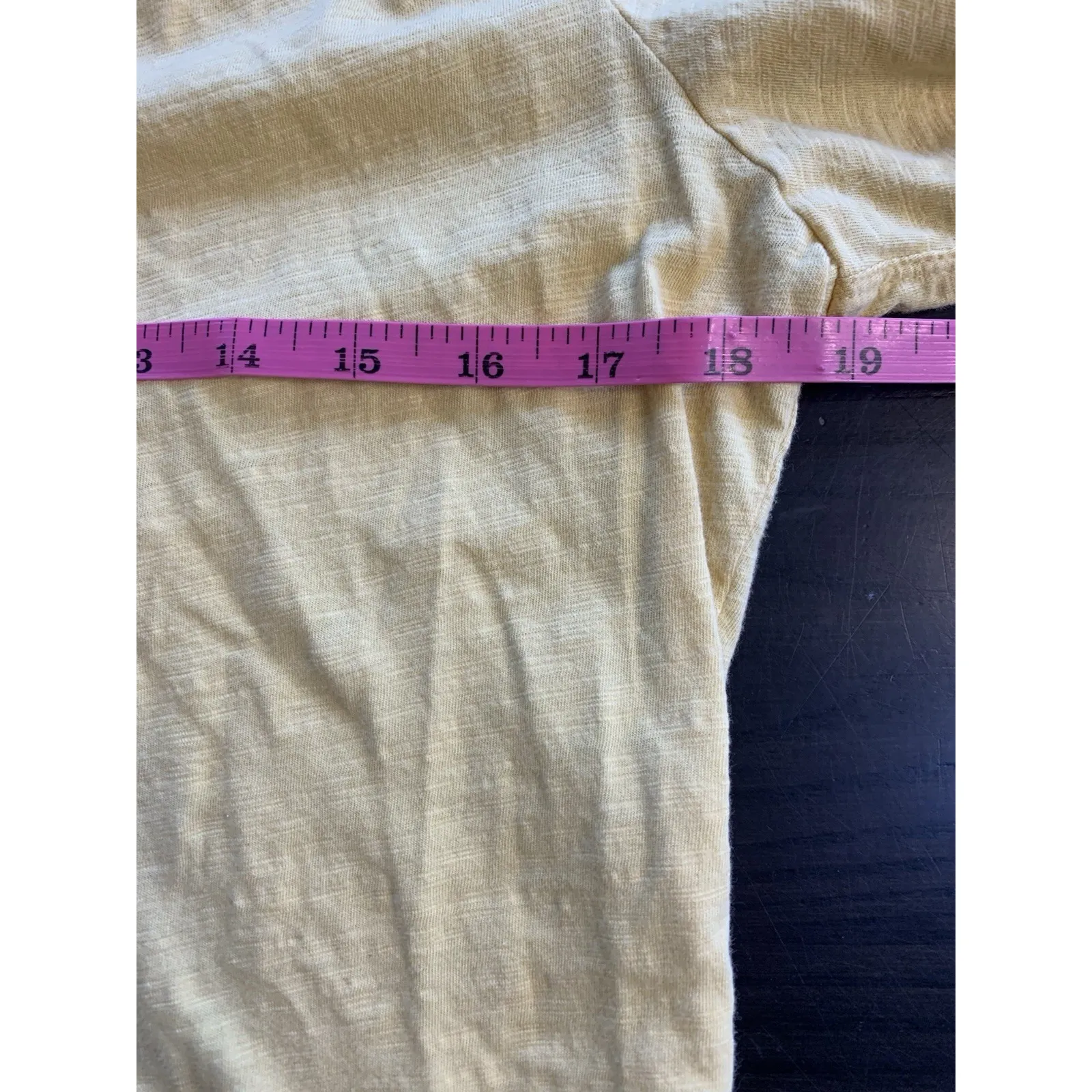 LL Bean Butter Yellow Shirt Womens Top Slub Roll‎ Tab Blue Stripe Trim Preppy Size M - Image 10