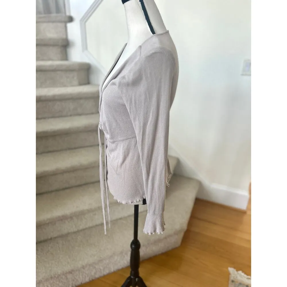 Intimately Free People Grey Silver Metallic Babydoll Ribbed Long Sleeve Gray Size L - Image 4