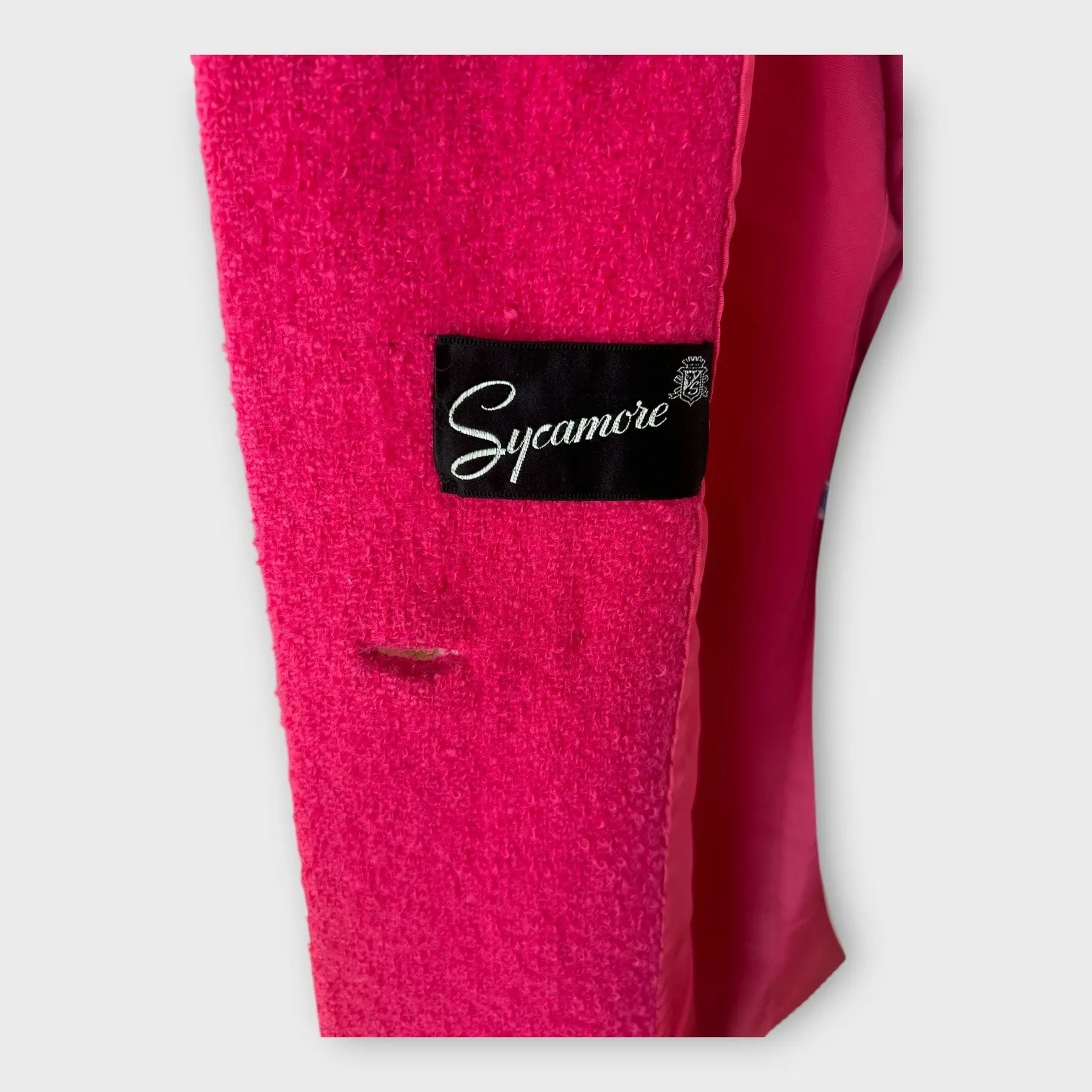 Vintage 60s Sycamore Hot Pink Boucle Wool Double Breasted Swing Coat Women's M L Size L - Image 11