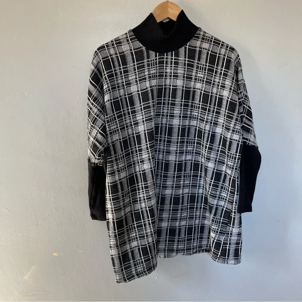 Lane Bryant Plus Cowl Neck Sweater Womens 14/16 Black White Plaid Tunic XXL - Image 4