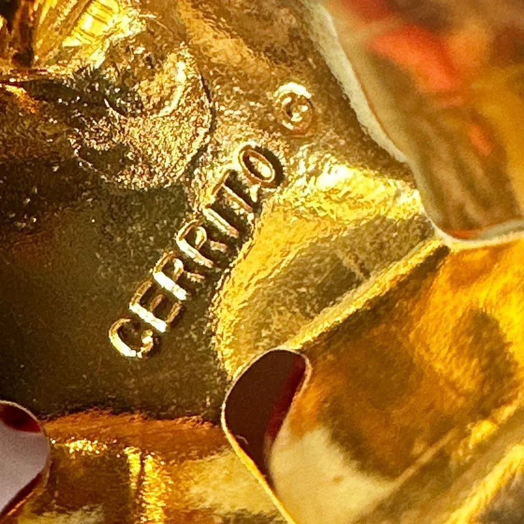 Cerrito Signed Red Poinsettia Enamel Rhinestone Brooch – Vintage Holiday Pin - Image 6