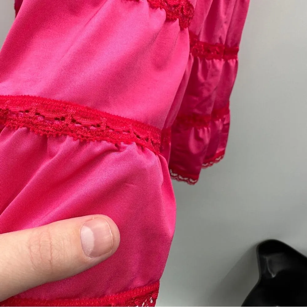 Victoria's Secret Sexy Little Things Barbie Hot Pink Lace Tiered Slip Dress Sz M - Image 8