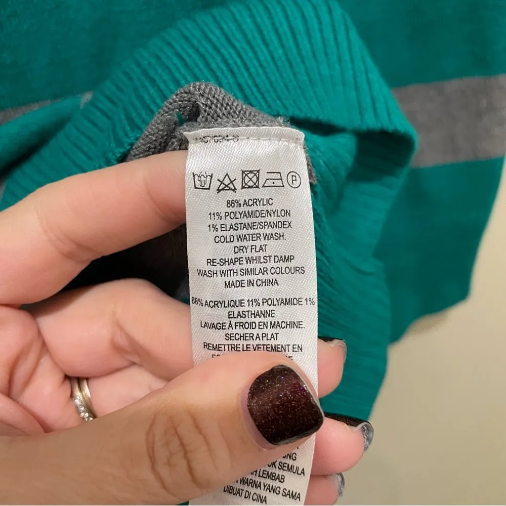 French Connection Striped Crew Neck Sweater Green and Grey Women’s Size Small - Image 7