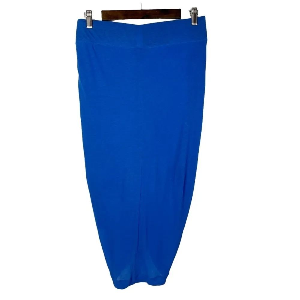 Helmut Lang Blue Viscose Filmed Ruched Front Midi Skirt M - Image 3
