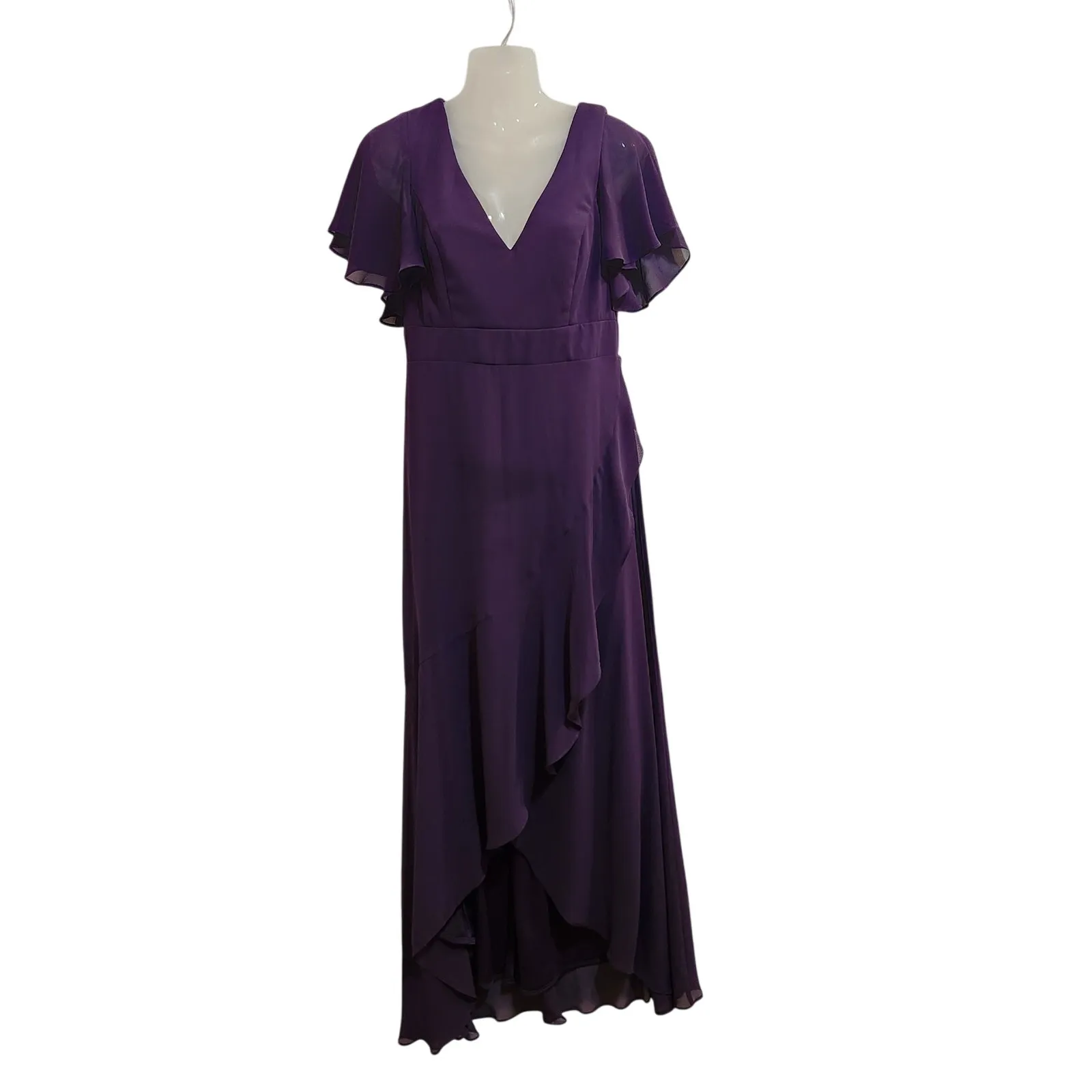 Ever Pretty Purple High Low Elegant Lotus Sleeves Chiffon Bridesmaid Dress Large - Image 2