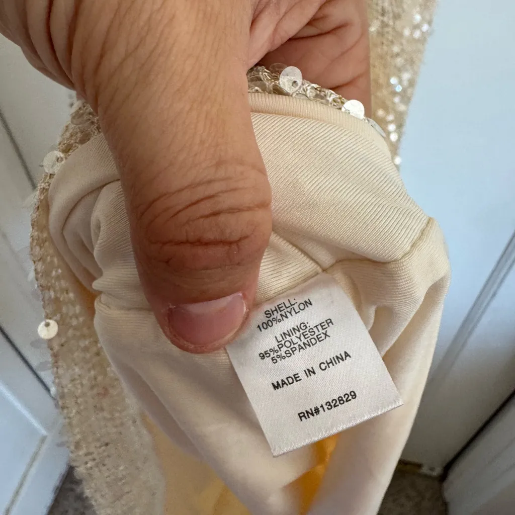 NWT Superdown ivory sequin plunge neckline mini dress size large - Image 6