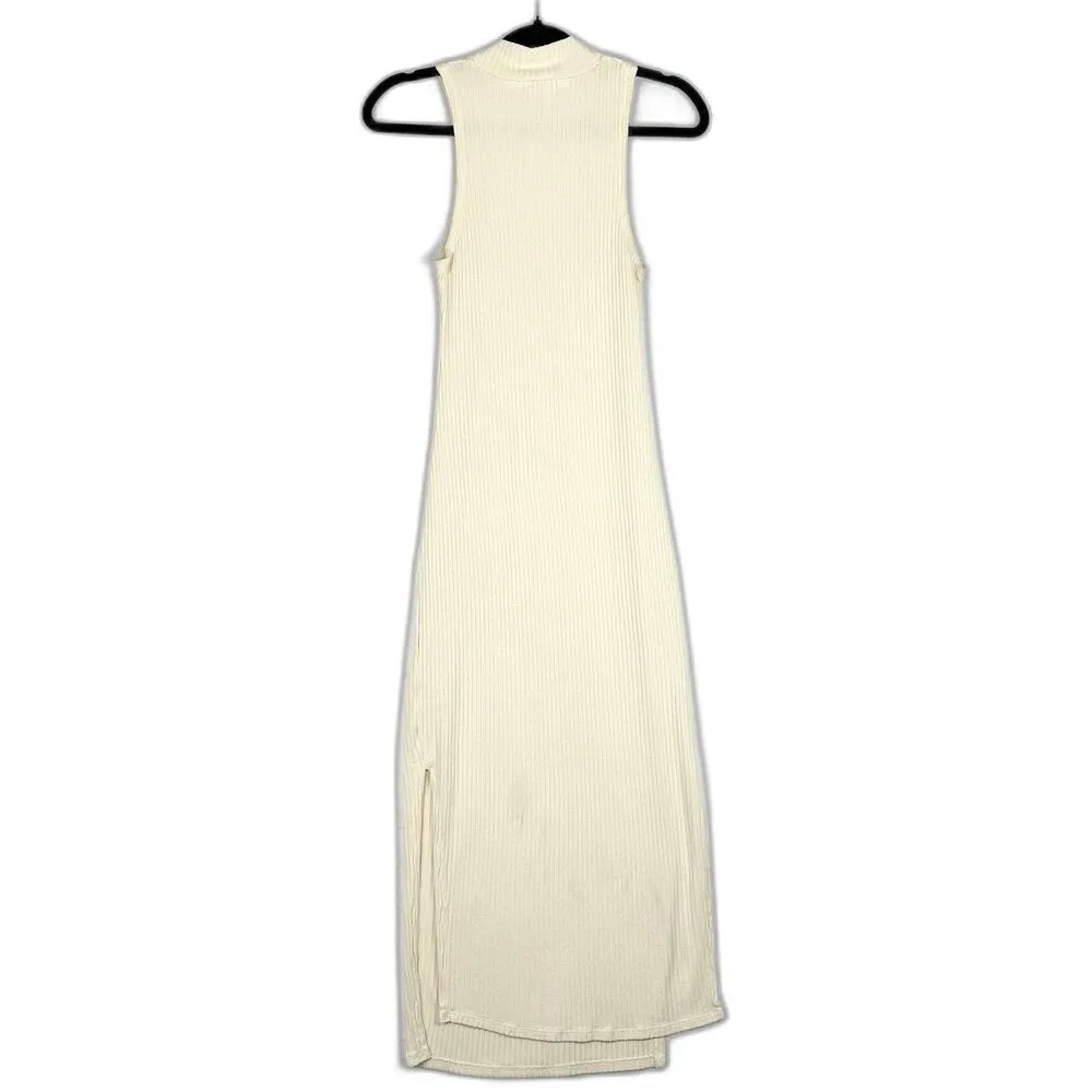 Well Traveled Midi Dress Size Small Ivory Ribbed Knit Mock Neck - Image 2