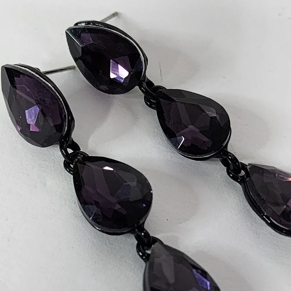 Long Purple Crystal Teardrop Dangle Earrings - Image 2