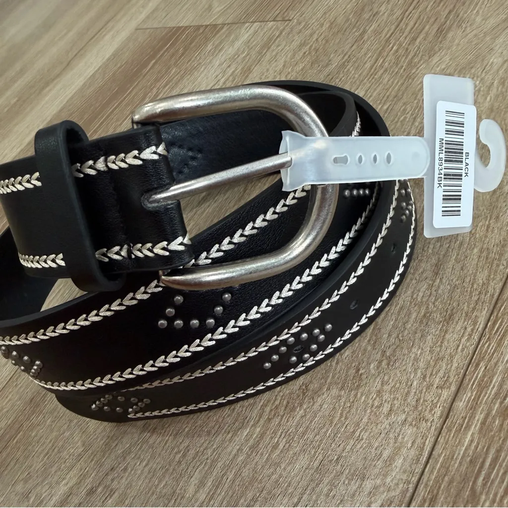NEW Western Heart Pattern Studded Boho Vegan Leather Belt Black - Image 5