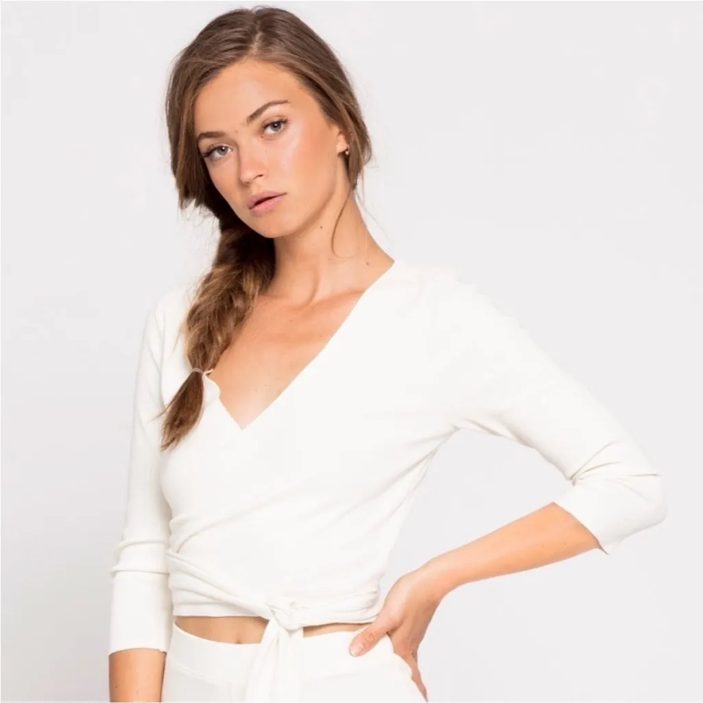 L*Space Pink Ribbed Camilla Wrap Top White- Size Small - Image 2