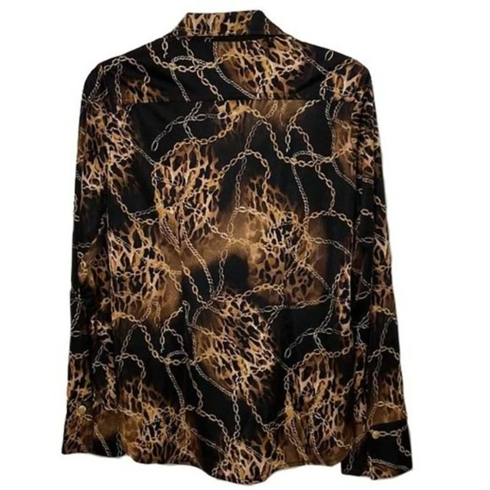 Miss Tina Brown Leopard Chain Button Up Blouse Womens Size Medium 8 - Image 4