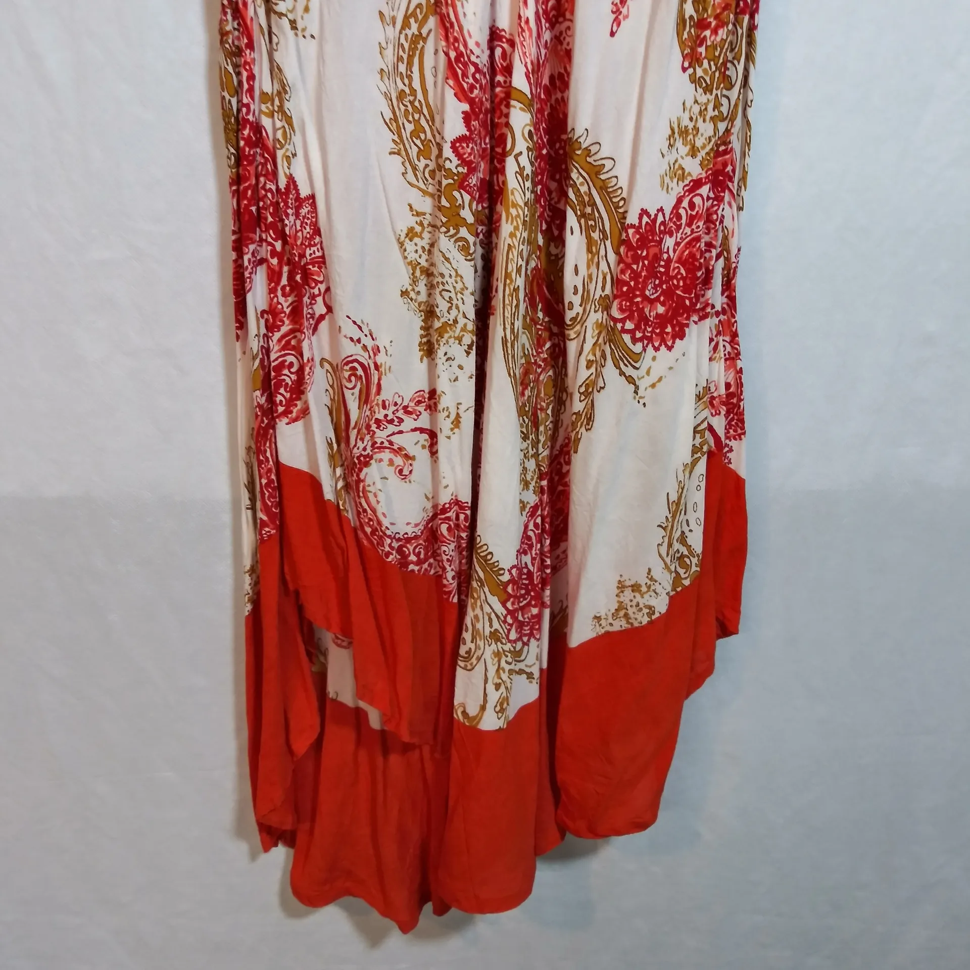 Seven Islands Sleeveless Coral White Paisley Bohemian Handkerchief Dress Sz XL - Image 3