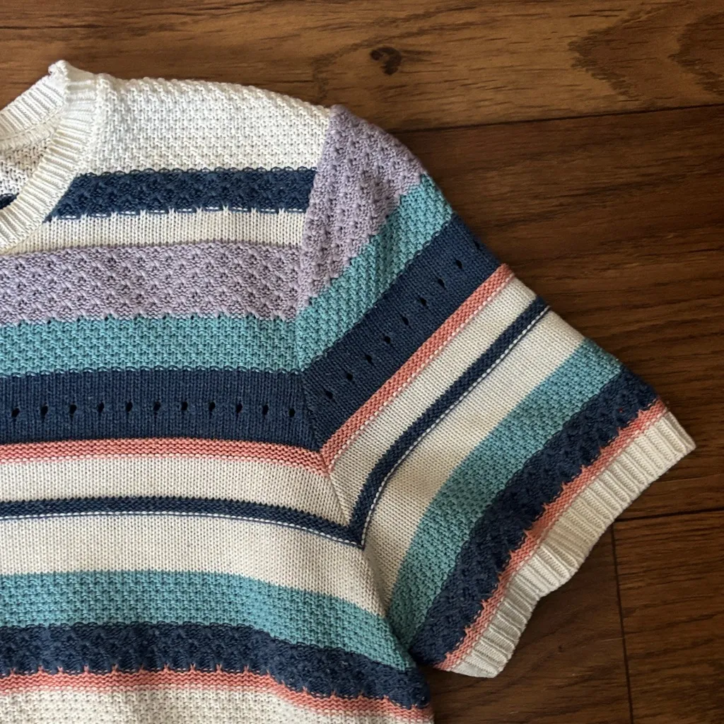 Alfred Dunner Petite Vintage Semi Sheer Striped 80s 90s Sweater Shirt Top Retro - Image 3