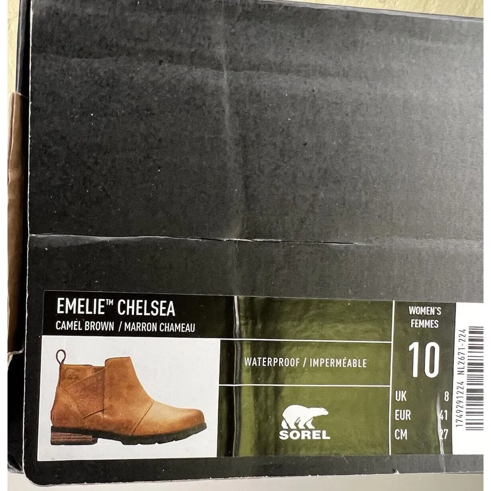 SOREL Emelie Chelsea Boots Waterproof Camel Brown Leather Women’s Size 10 - Image 9