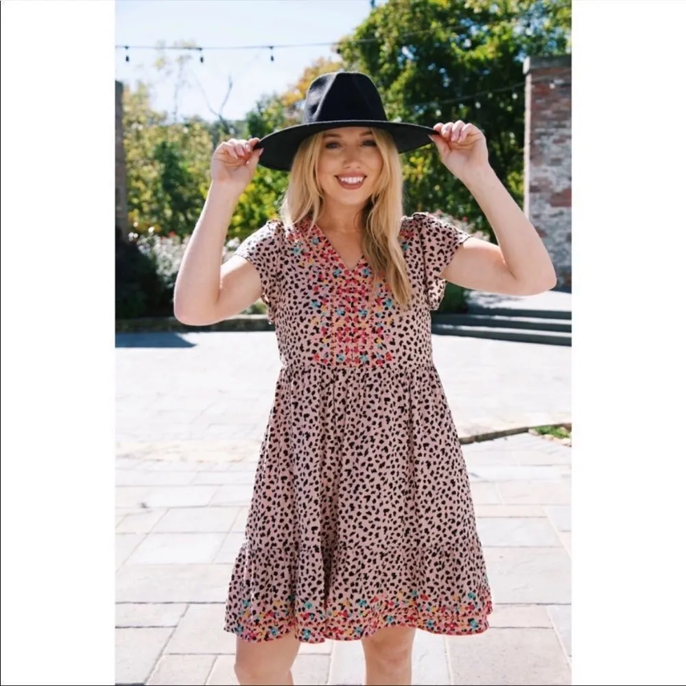 Savanna Jane Daria Embroidered Babydoll Dress Brown - Image 3