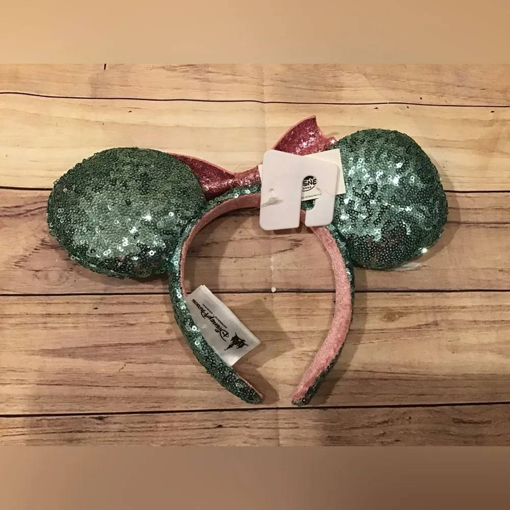 Disney parks Minnie Mouse teal pink polka dots Sequined ear headband-NWT - Image 2