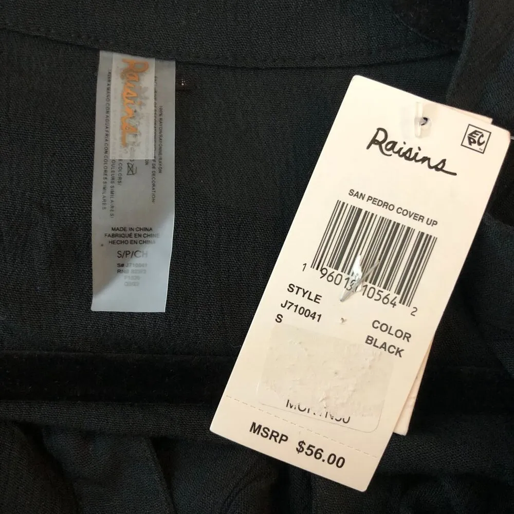 Raisins San Pedro Beach Swim Cover Up Long Sleeve V Neck Black S - Image 5