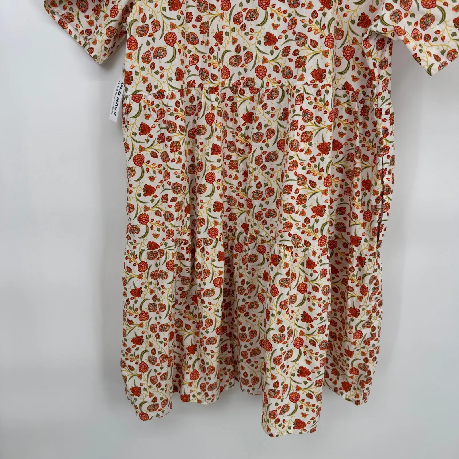 Old Navy Babydoll Dress Womens Medium Whimsical Floral White Orange NEW - Image 10
