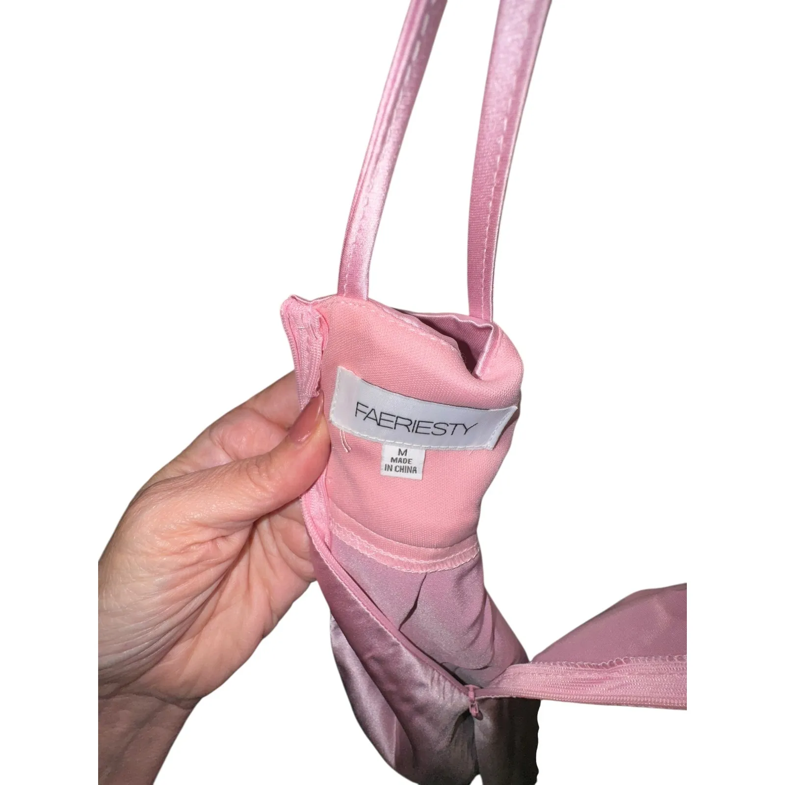 Satin‎ Formal Ball Gown Pink Spaghetti Strap Cross Back Maxi Dress Sz M Size M - Image 8