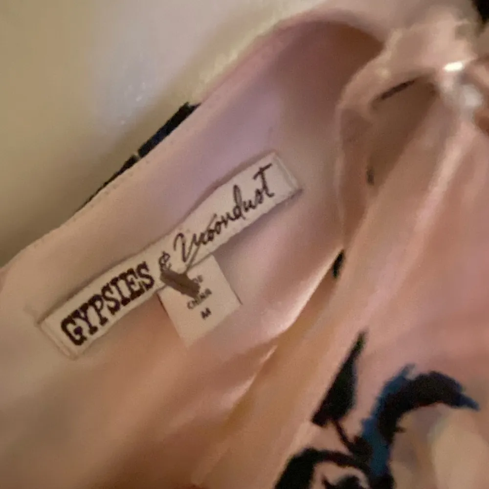 Gypsies & Moondust Womens Mini Dress M Medium Floral Peach & Navy Blue - Image 4