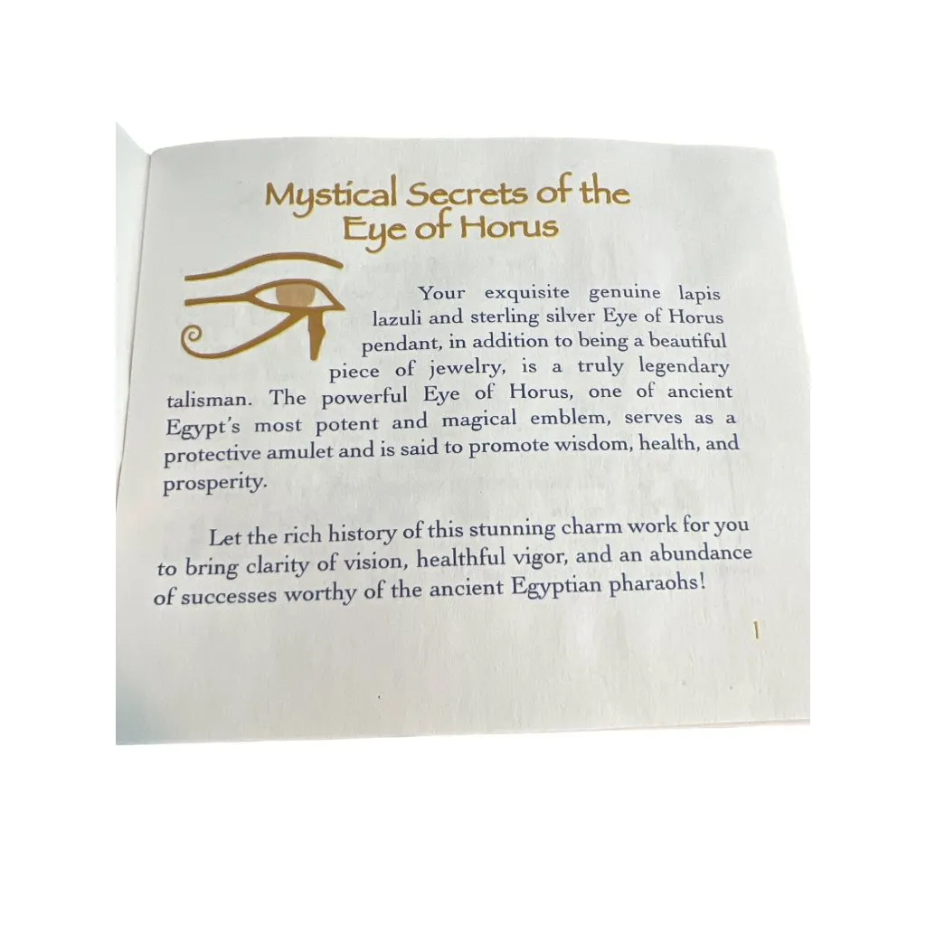 Eye Of Horus Lapis Lazuli & Sterling Silver Necklace My HWH With Box Booklet NEW Blue - Image 6