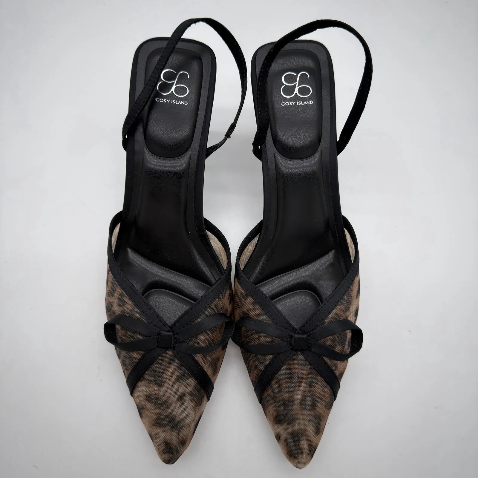 Cosy Island Old Money Mob Wife Kitten Heel Slingback Mesh Leopard Print Pumps 8 Brown - Image 4