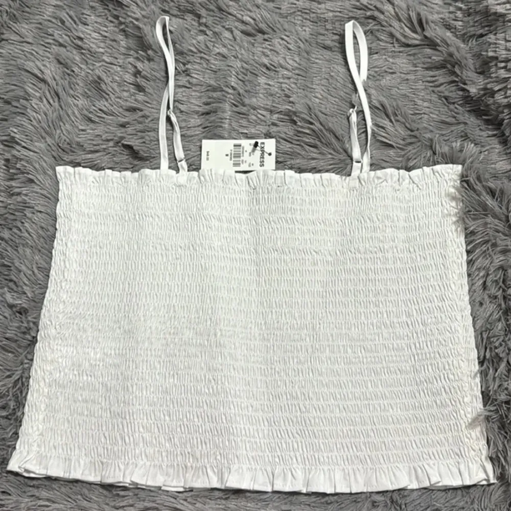 Express White Smocked Cropped Cami - Image 5