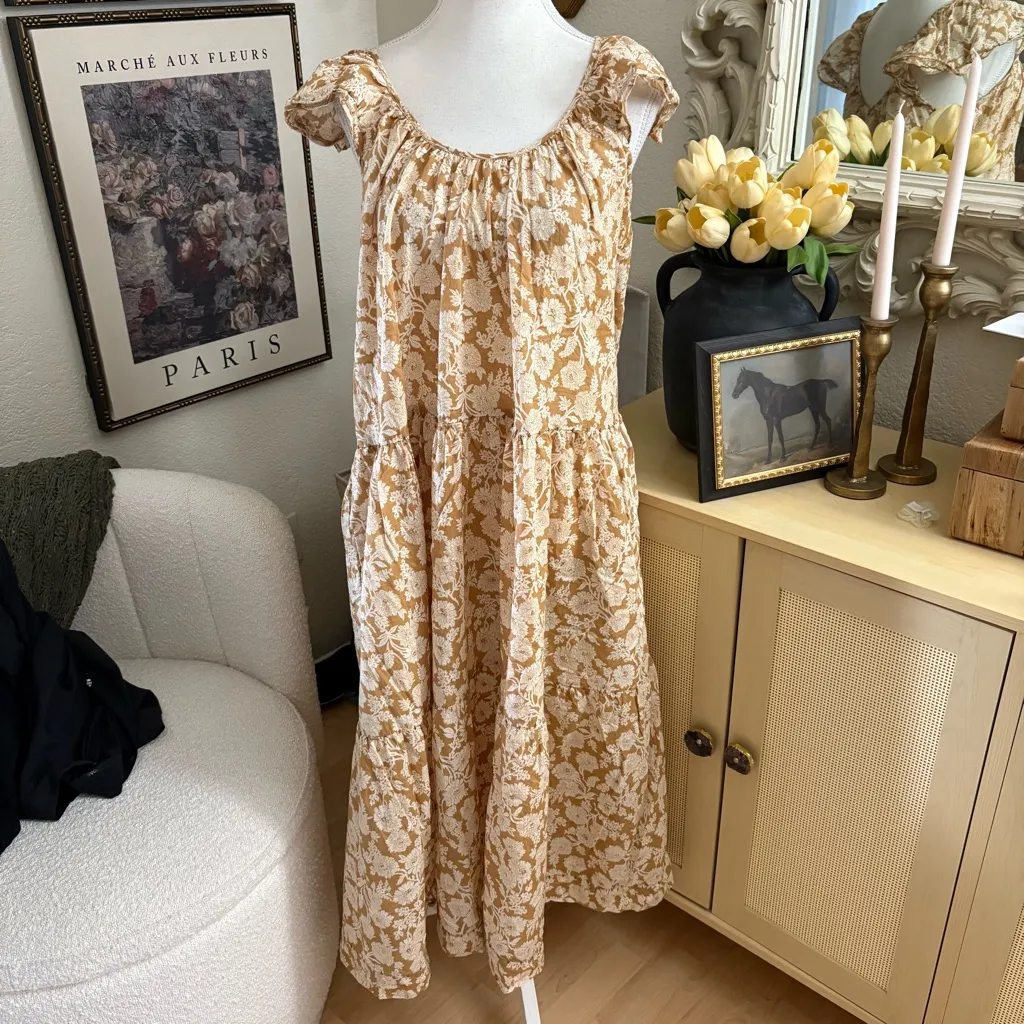 THE GREAT. Whipstitched Plumeria‎ Dress in Oat Wild Brush Floral Size Large or 3 - Image 3