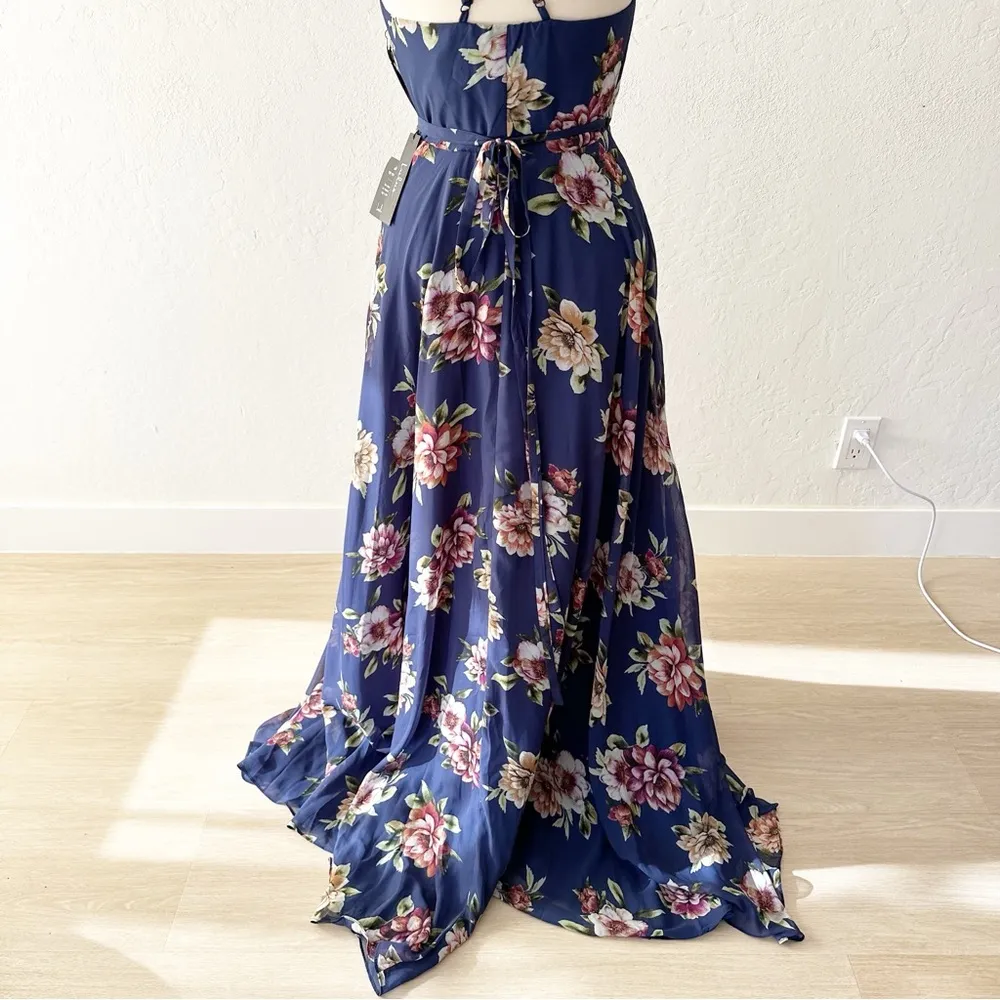 Lulus Always There For Me Navy Blue Floral Print Wrap Maxi Dress NWT | XS - Image 11