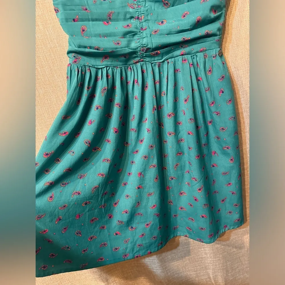 Roxy smocked back ruched top summer dress size small, green - Image 3