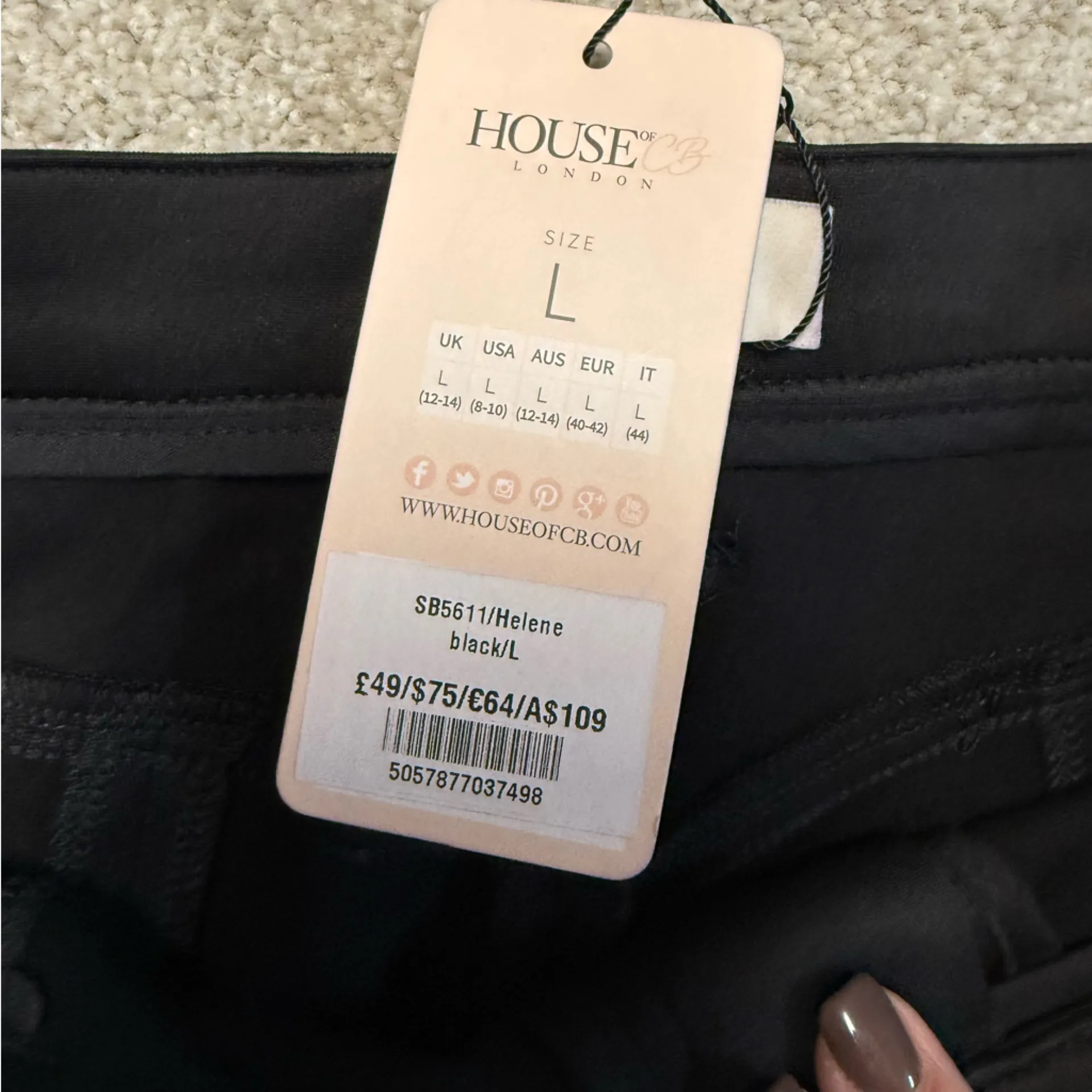 House of CB HELENE BLACK SKINNY JERSEY Sz Large‎ NWT - Image 14