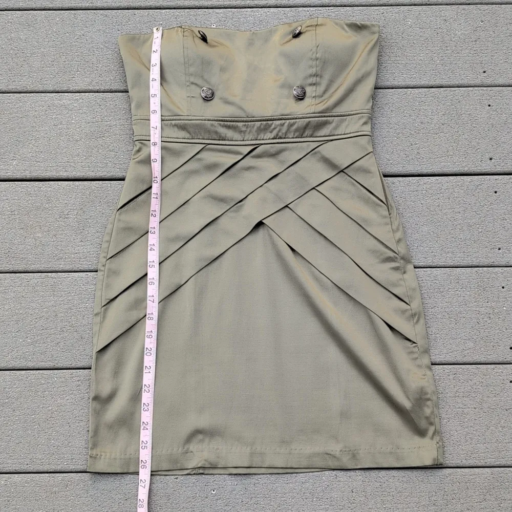 Rhapsody Satin Strapless Cocktail Dress | Juniors Olive Green Strapless Dress - Image 9