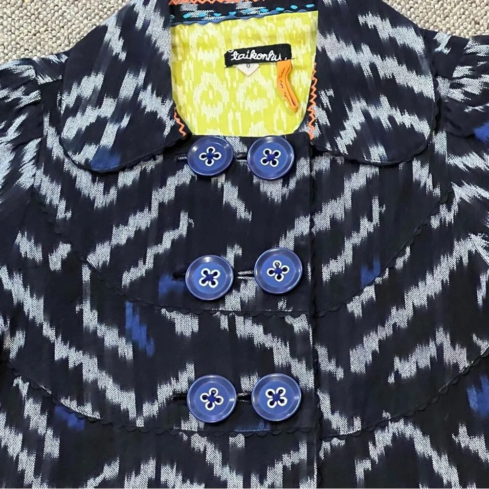 ANTHROPOLOGIE TAIKONHU cropped short sleeve blazer jacket small blue - Image 7