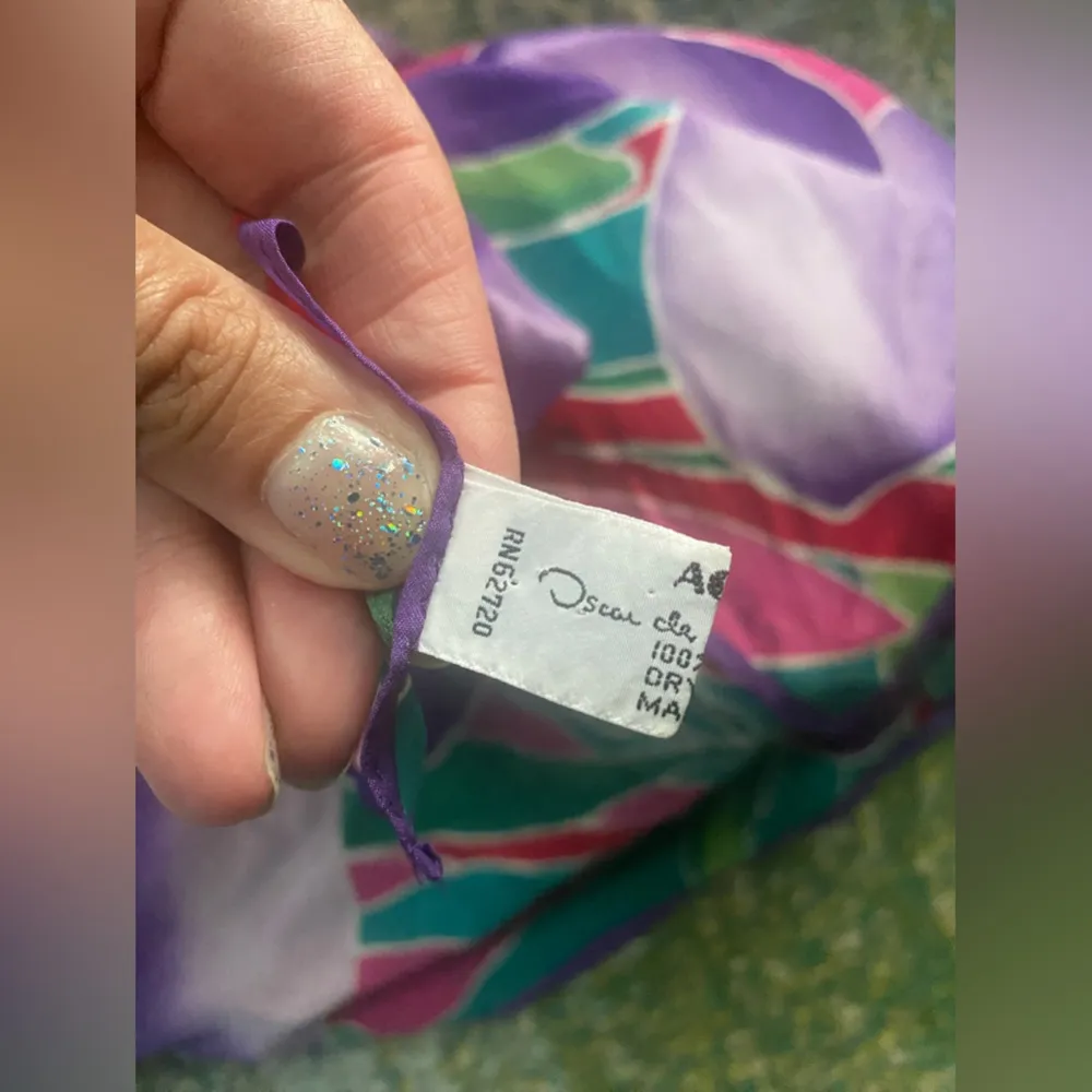 Vintage  silk pink purple floral large square head neck scarf - Image 7