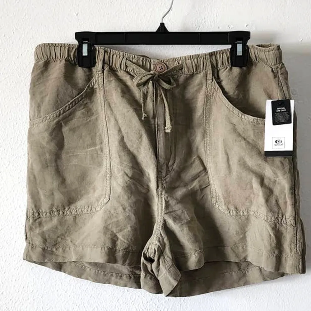 Rip Curl Panoma Linen Blend Hi-Rise Shorts Stone Green XL NEW - Image 3