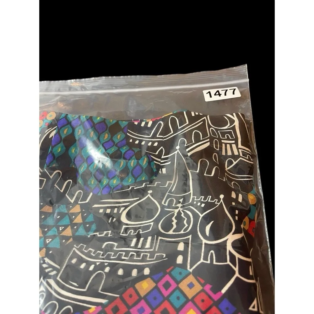 Laura Tanzer 100% Silk Bold Abstract European Cityscape Wide Leg Palazzo Pants L Black Size L - Image 15