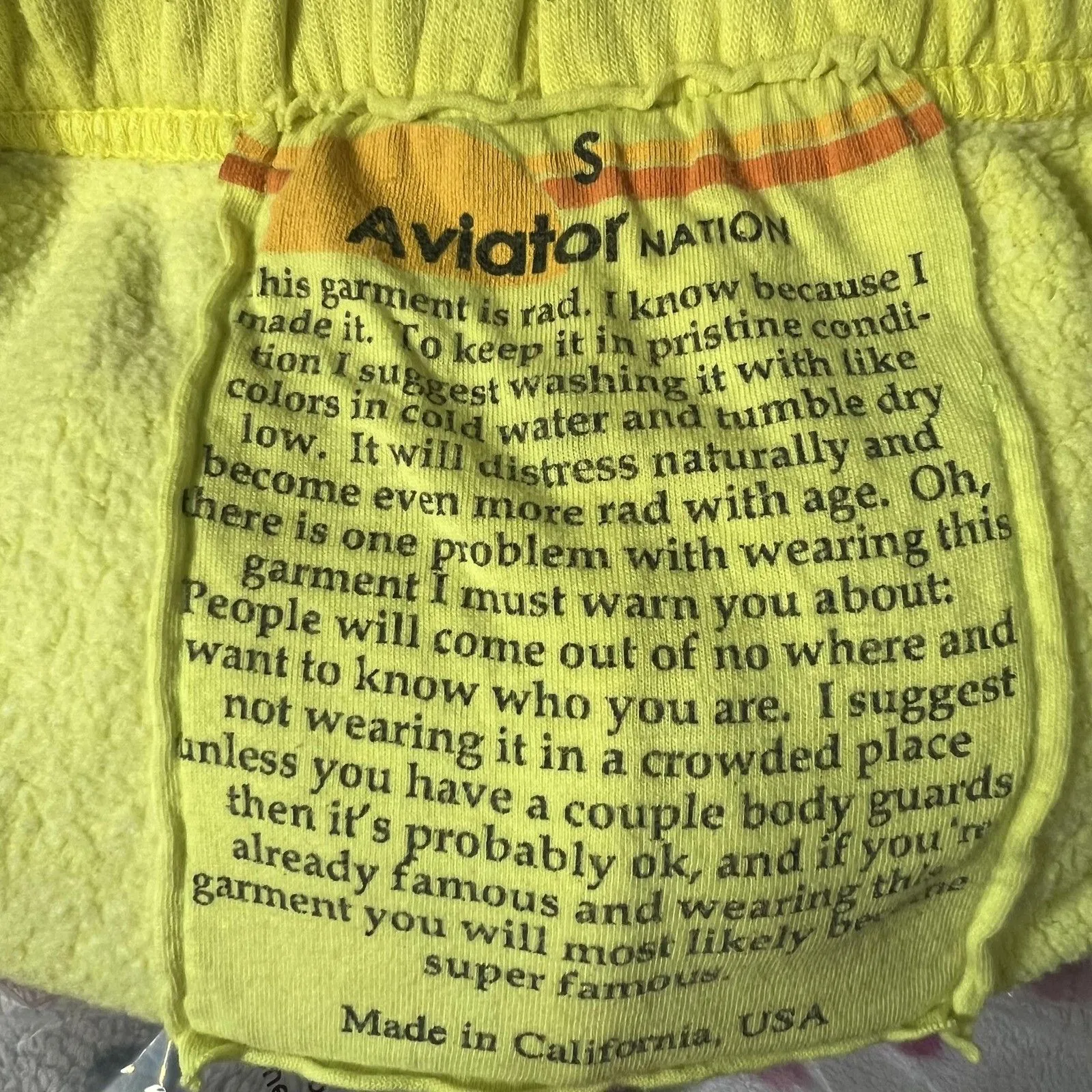 Aviator Nation Sweatpants Womens Small Yellow Rainbow Logo Fleece Jogger USA - Image 7