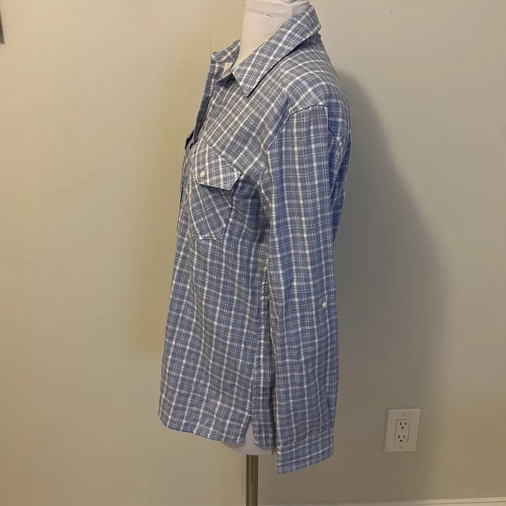 Untuckit Shelly Blue White Plaid Shirt Size M - Image 5