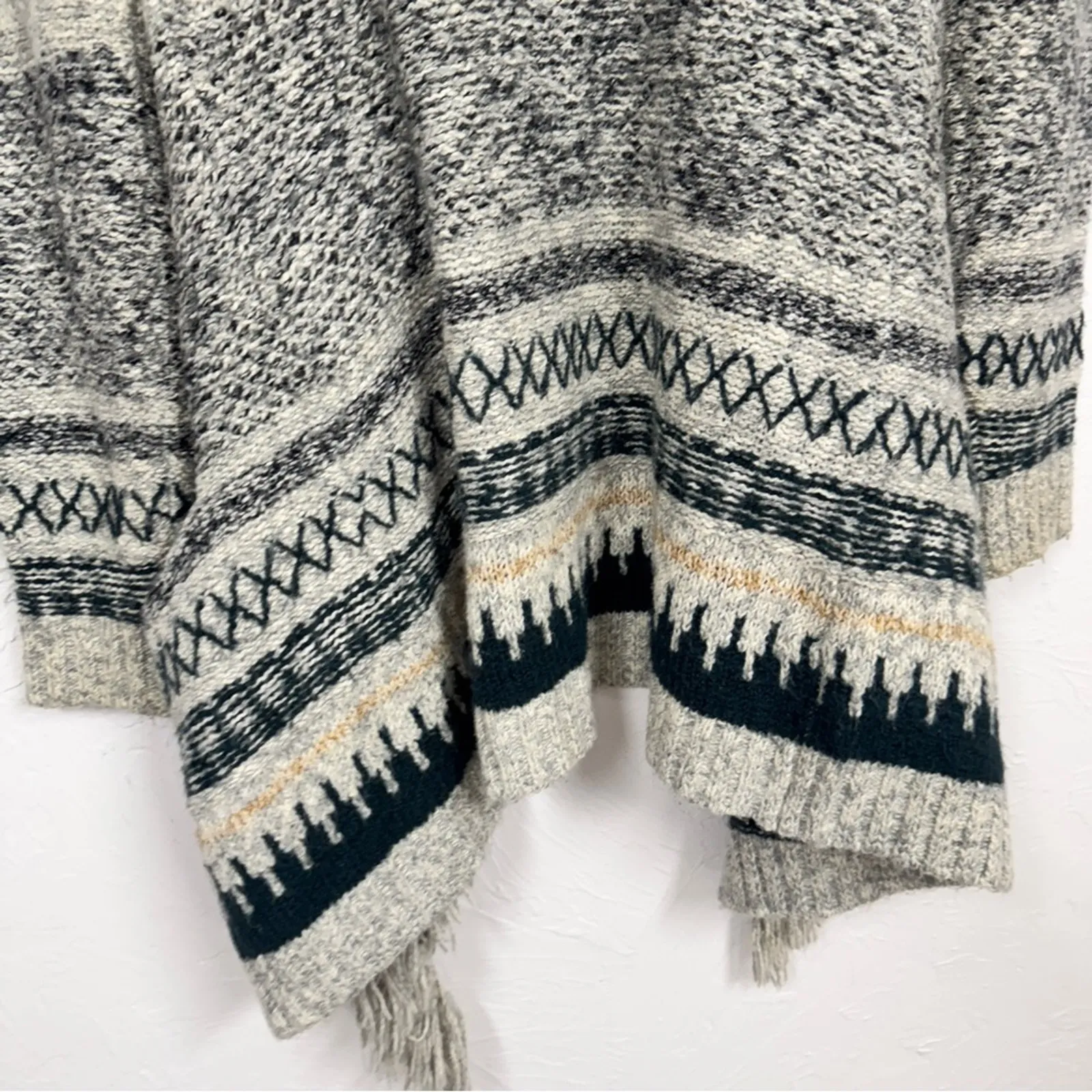 Cabi Blue Grey Shetland Fringe Cardigan Sweater Womens XS Boho Cozy Duster - Image 11