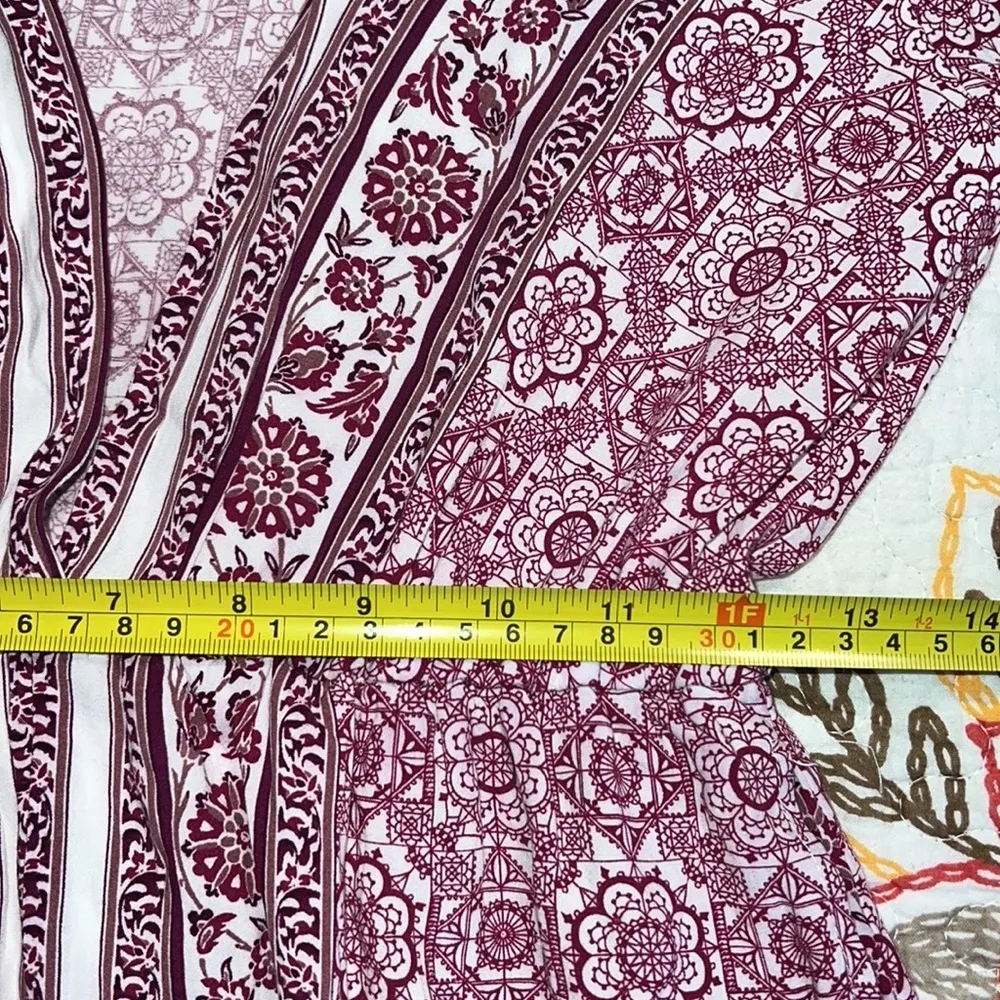 altar'd state small bohemian romper deep v-neck purple white long sleeves flowy - Image 4