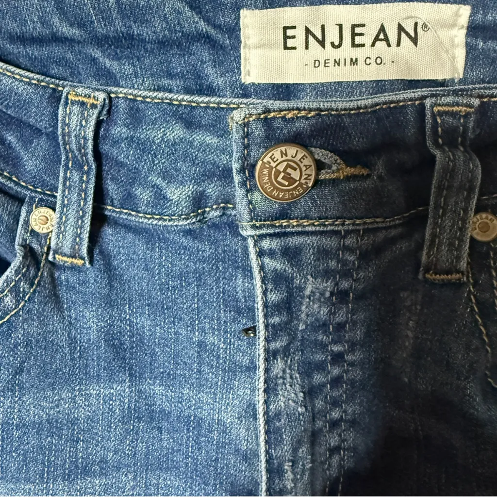 ENJEAN Denim Co. Distressed Flare Jeans Size 5/27 Medium Wash High Rise Blue - Image 3