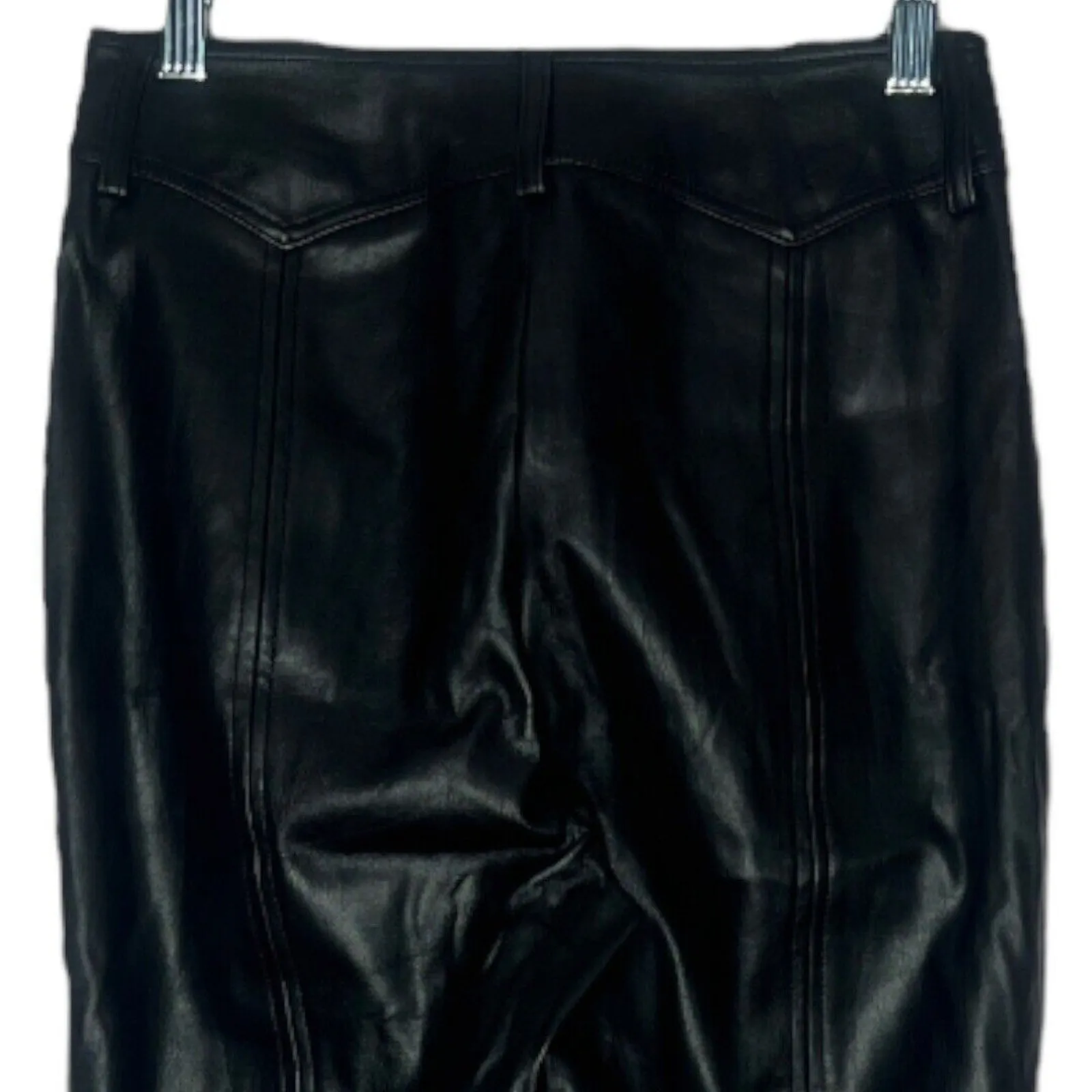 Topshop Pants Women 4 Black Vegan Leather Slit Hems Faux Leather Flare Edgy Rock - Image 4